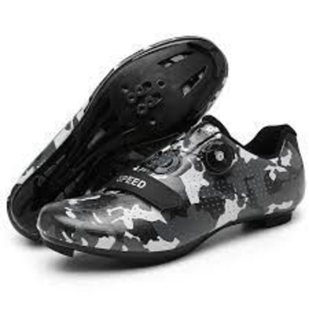 Speed Cycling Sneakers Gray Black Camouflage Print Rotating Dial Closure Size 44